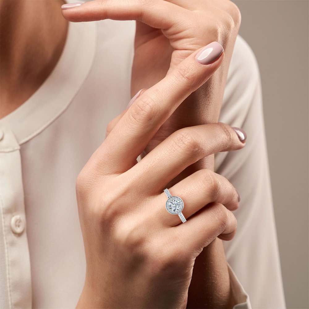 Brilliant Cut Halo Channel Set Moissanite Engagement Ring