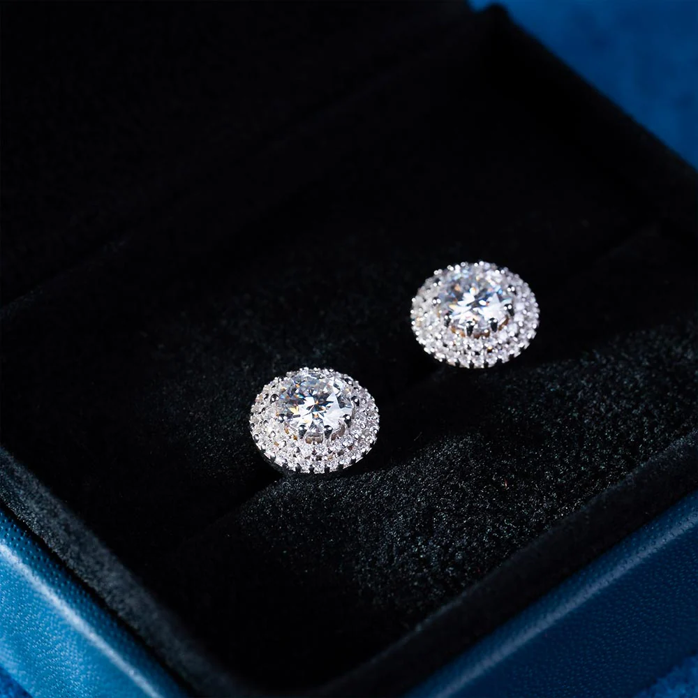 11MM Double Halo Moissanite Stud Earrings