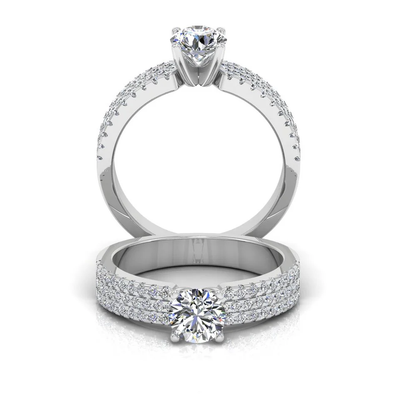 3-Row Round Cut Prong Moissanite Engagement Ring (14K)