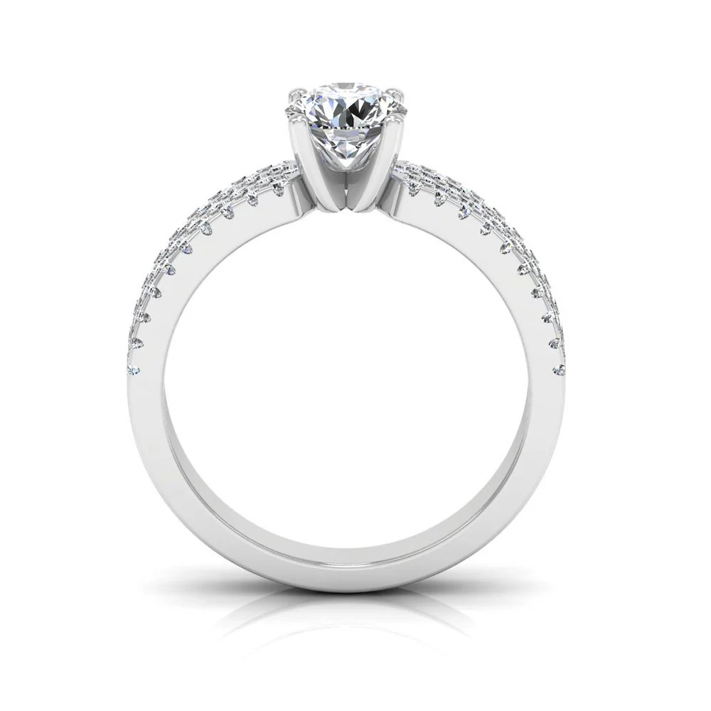 3-Row Round Cut Prong Moissanite Engagement Ring (14K)