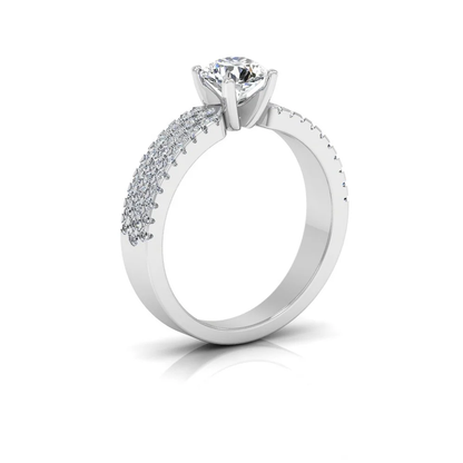 3-Row Round Cut Prong Moissanite Engagement Ring