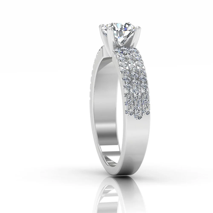 3-Row Round Cut Prong Moissanite Engagement Ring