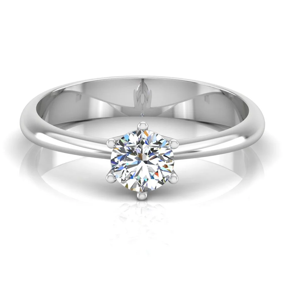 6 Prong Petite Moissanite Round Solitaire Engagement Ring