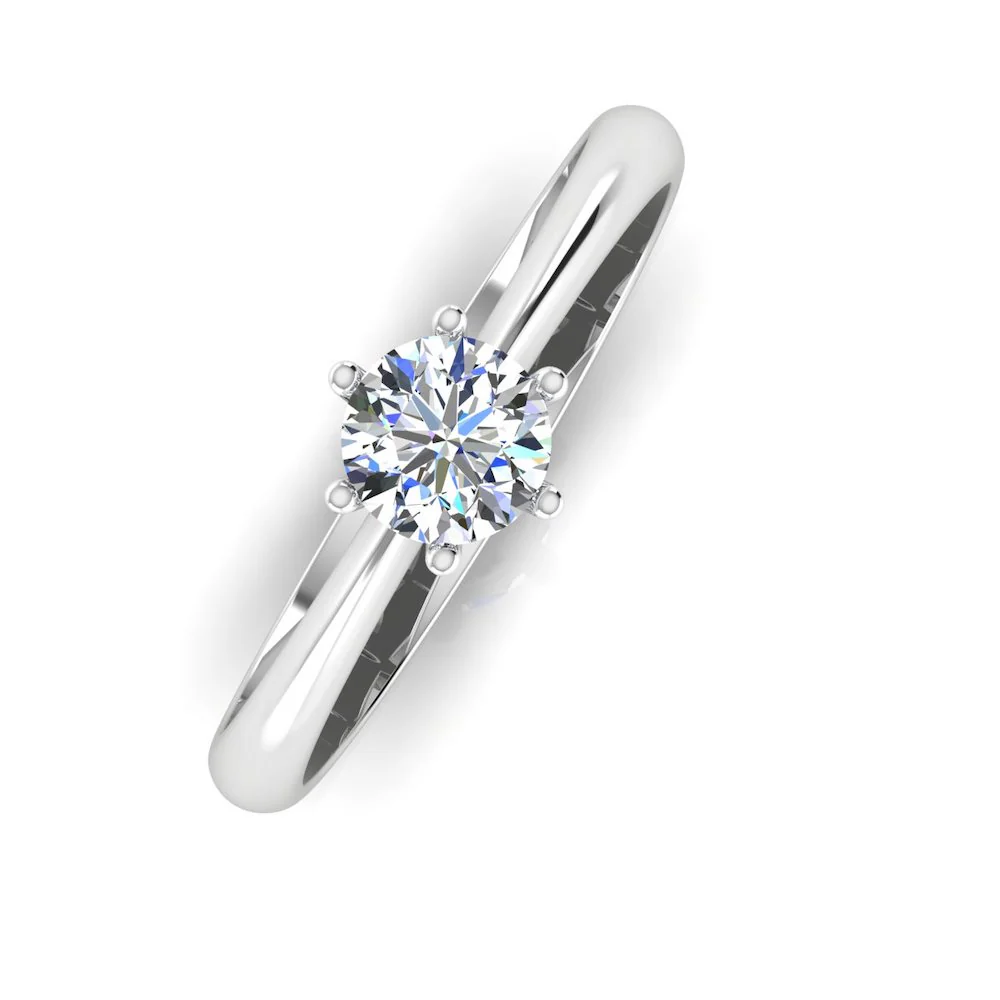 6 Prong Petite Moissanite Round Solitaire Engagement Ring