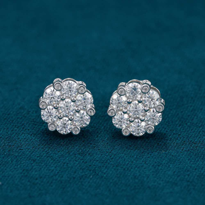 Diamond Flower Cluster Stud Earrings 10MM