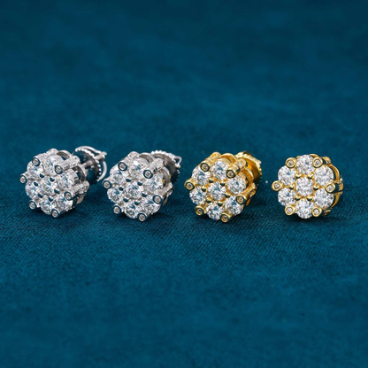 Diamond Flower Cluster Stud Earrings 10MM