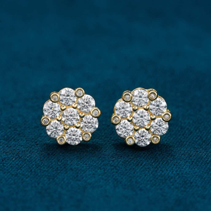 Diamond Flower Cluster Stud Earrings 10MM