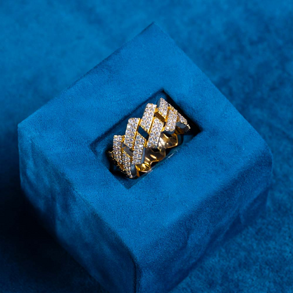 Moissanite 2-Row Cuban Link Ring 14K Gold