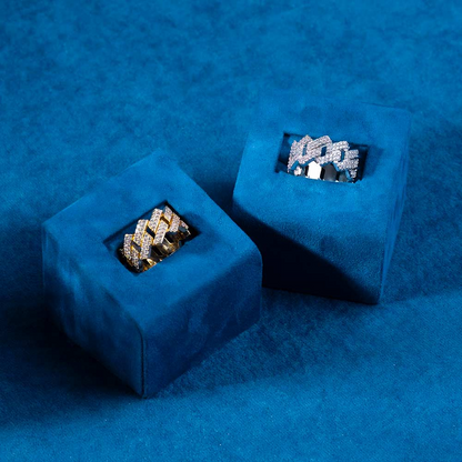 Moissanite 2-Row Cuban Link Ring 14K Gold