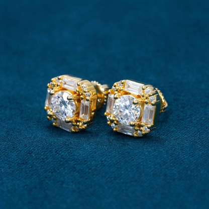 Moissanite Baguette Halo Stud Earrings