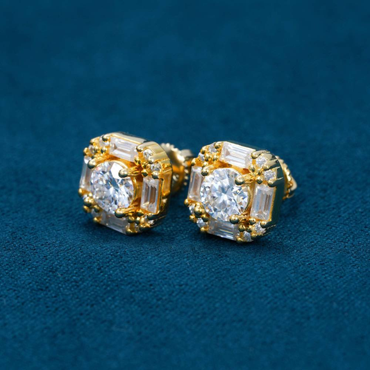 Moissanite Baguette Halo Stud Earrings