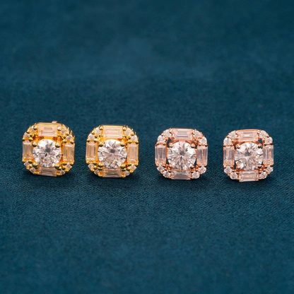 Moissanite Baguette Halo Stud Earrings