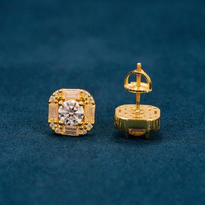 Moissanite Baguette Halo Stud Earrings