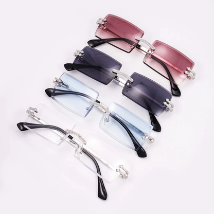 Moissanite Diamond Rectangle Sunglasses 14K Gold