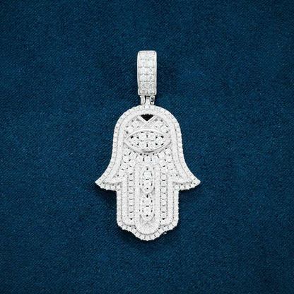 Moissanite Halo Hamsa Hand Pendant 14K Gold