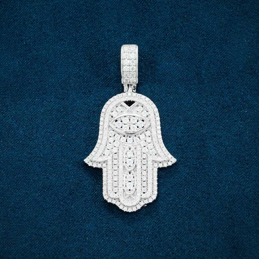 Moissanite Halo Hamsa Hand Pendant 14K Gold
