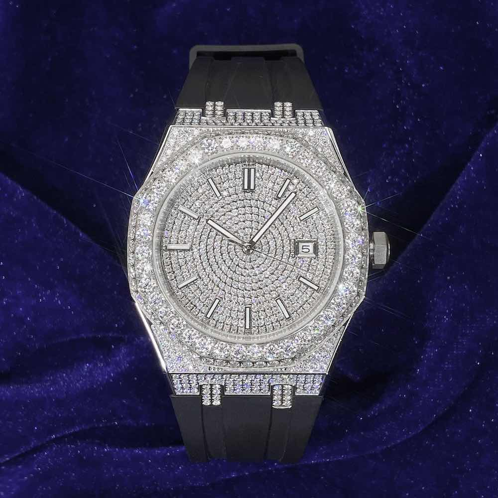 Moissanite Iced Out Silicone Band Watch