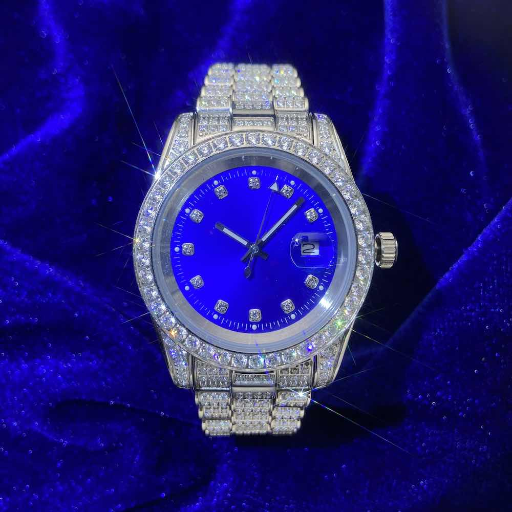 Moissanite Presidential Watch Blue Dial 41MM