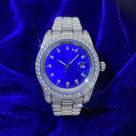 Moissanite Presidential Watch Blue Dial 41MM