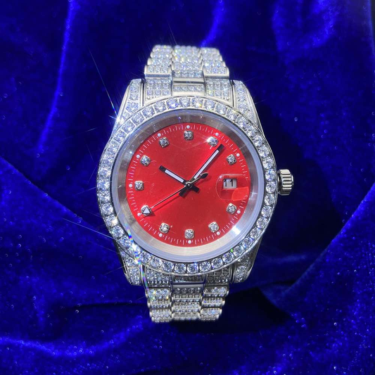 Moissanite Presidential Watch Red Dial 41MM