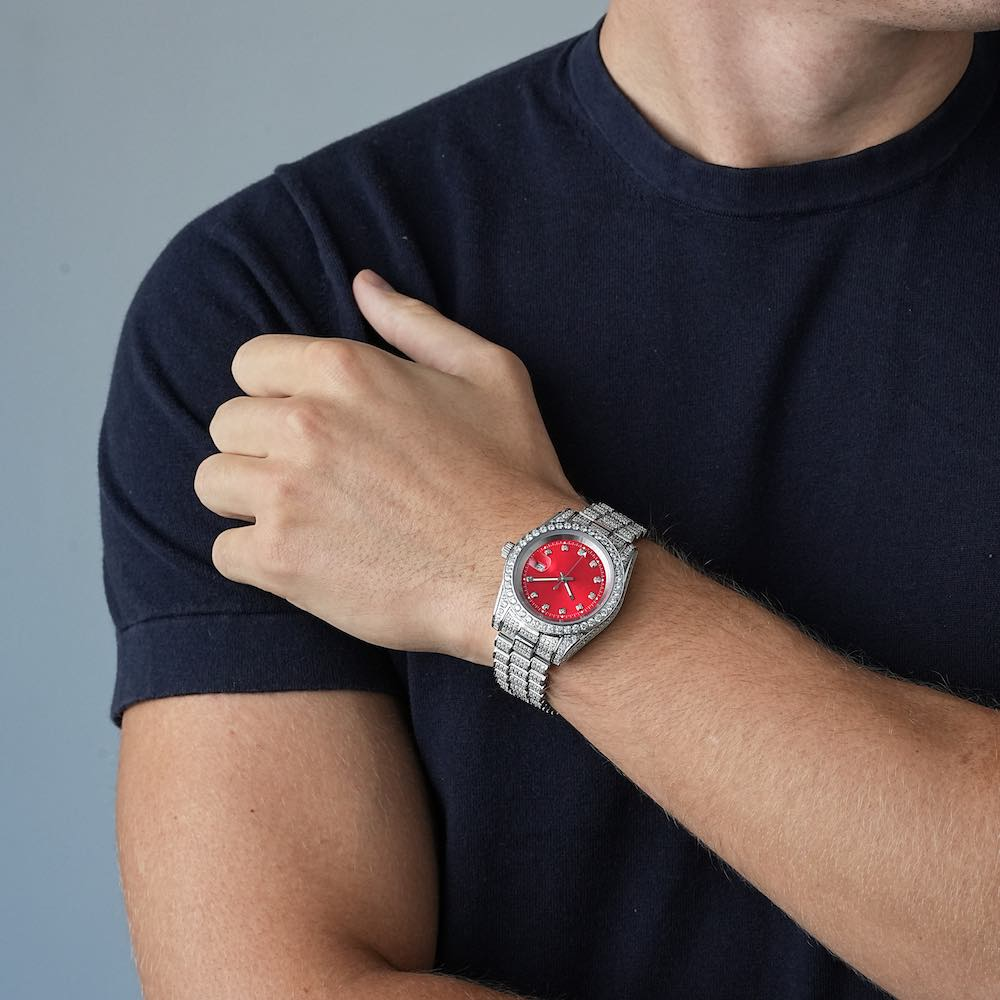 Moissanite Presidential Watch Red Dial 41MM