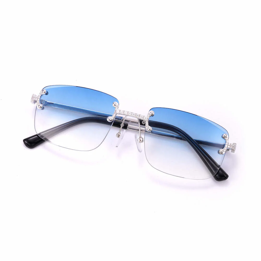 Moissanite Rimless Square Sunglasses 14K Gold
