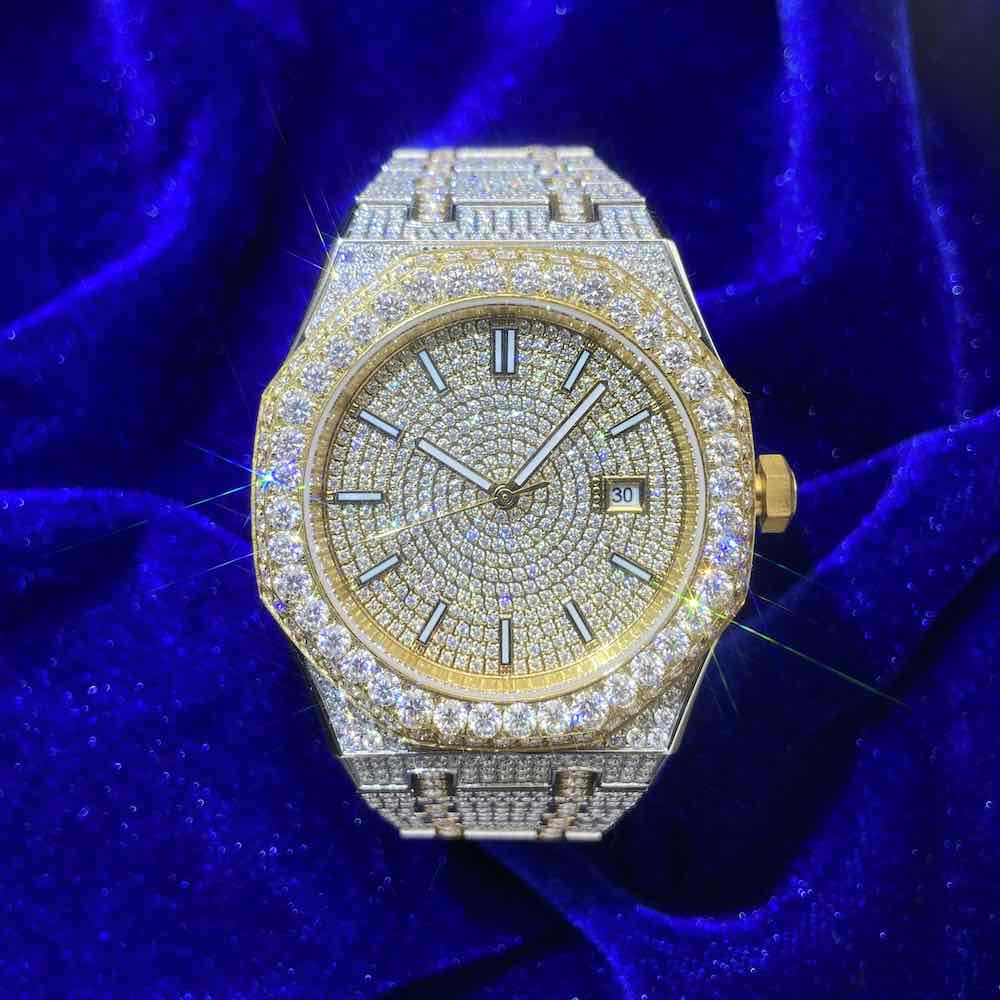 Moissanite Watch 44MM Yellow Gold
