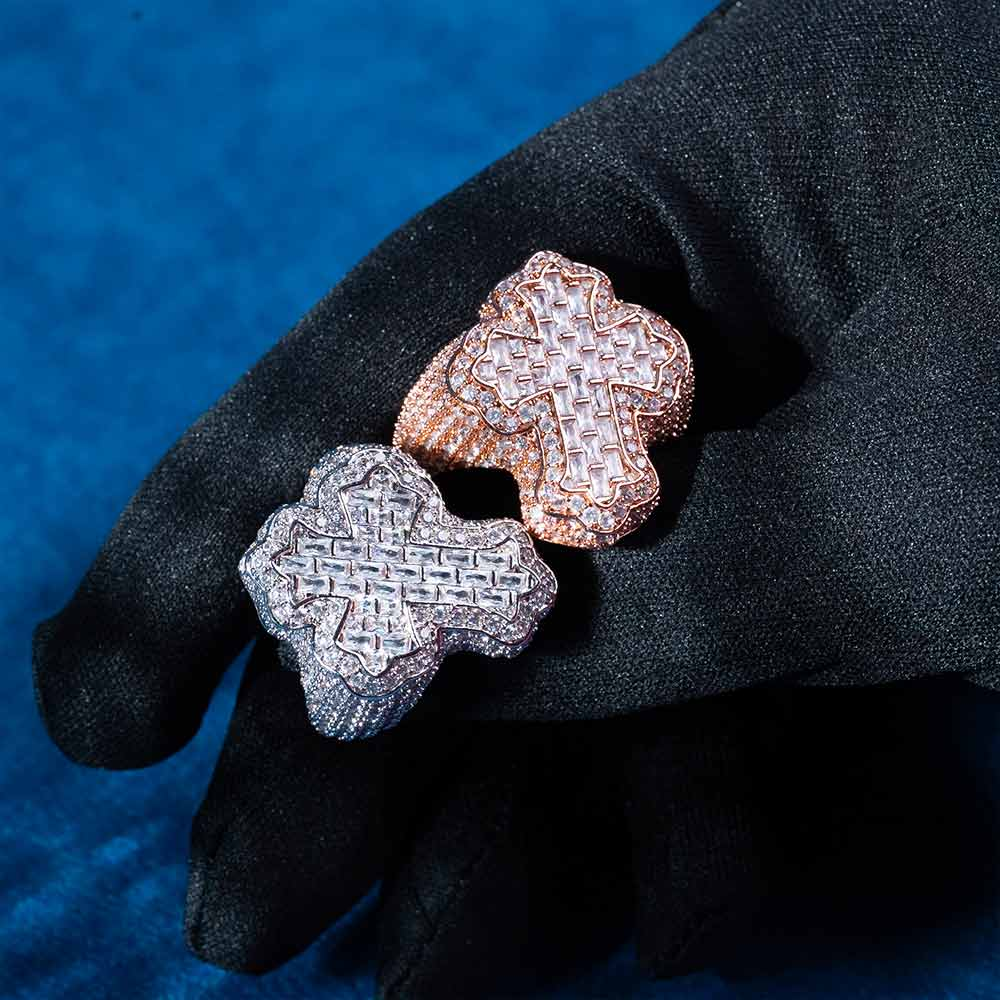 Moissanite Fleur Cross Ring 14K Gold