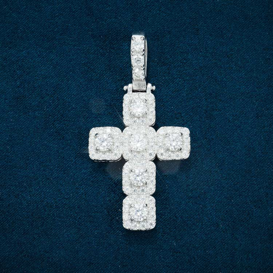 Moissanite Halo Cross Pendant 14K Gold