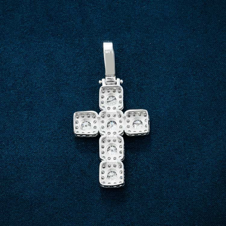 Moissanite Halo Cross Pendant 14K Gold