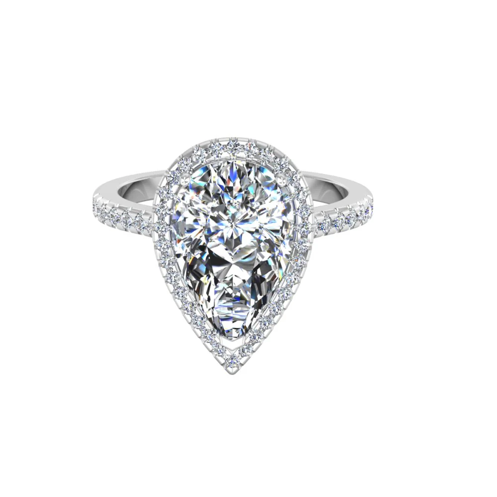 Pear Cut Moissanite Petite Halo Engagement Ring