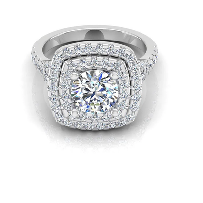 Round Brilliant Double Halo Moissanite Engagement Ring