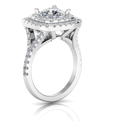 Round Brilliant Double Halo Moissanite Engagement Ring