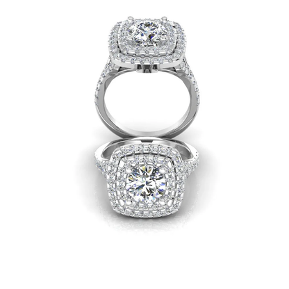 Round Brilliant Double Halo Moissanite Engagement Ring