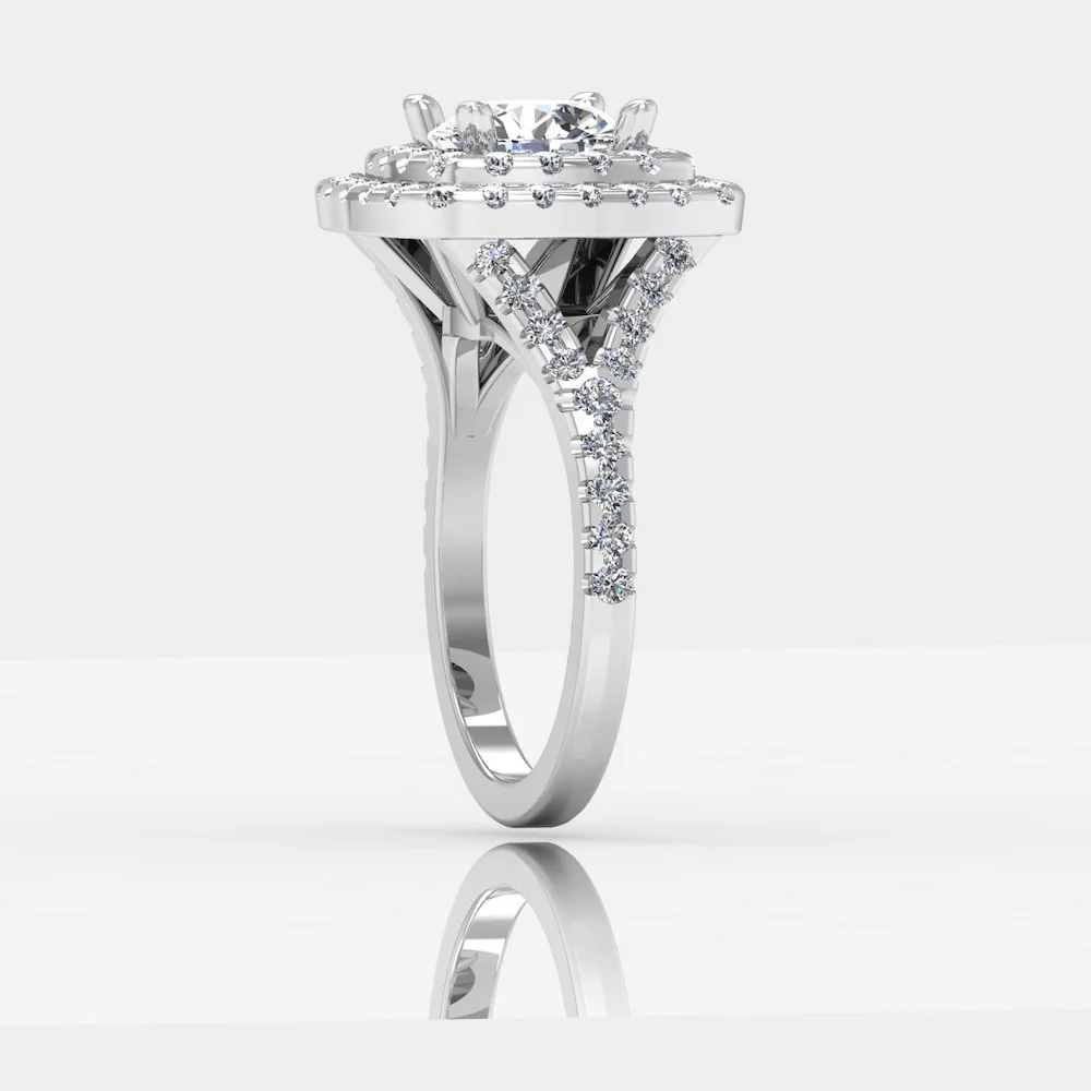 Round Brilliant Double Halo Moissanite Engagement Ring