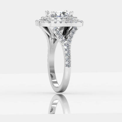 Round Brilliant Double Halo Moissanite Engagement Ring