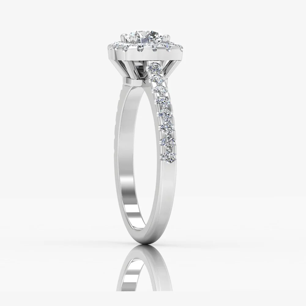 Round Brilliant Rectangle Halo Moissanite Engagement Ring