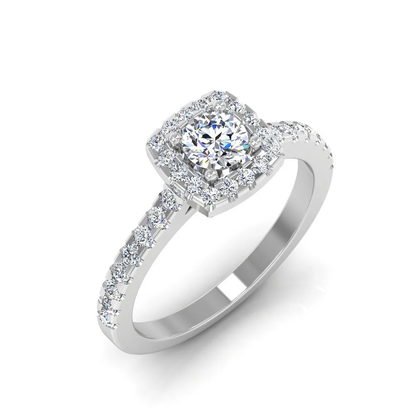 Round Brilliant Rectangle Halo Moissanite Engagement Ring