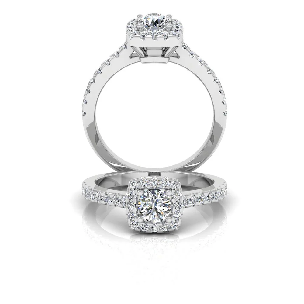 Round Brilliant Rectangle Halo Moissanite Engagement Ring