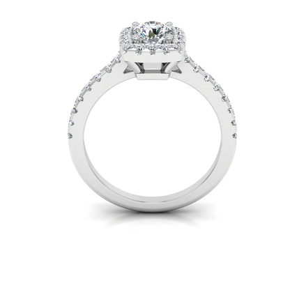 Round Brilliant Rectangle Halo Moissanite Engagement Ring