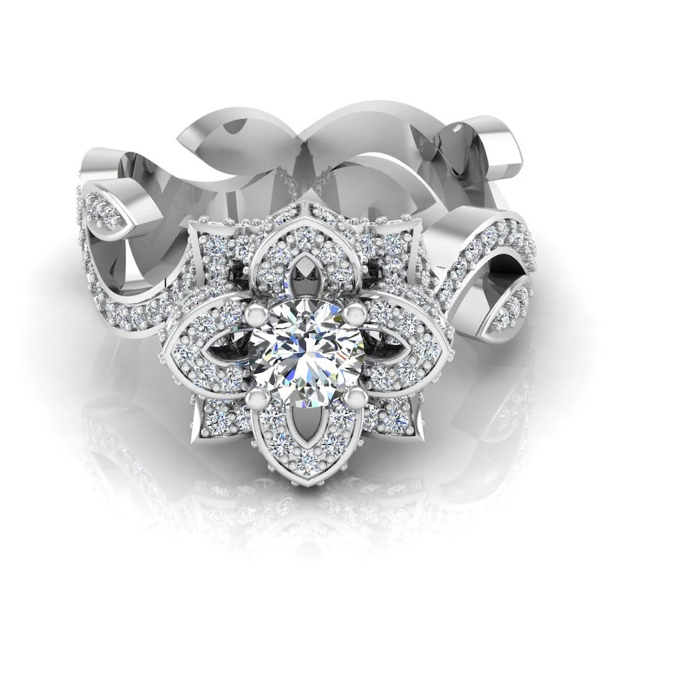 Round Floral Antique Moissanite Engagement Ring