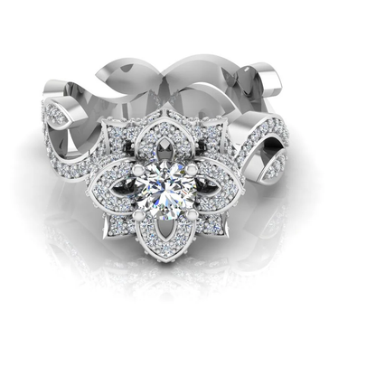 Round Floral Antique Moissanite Engagement Ring