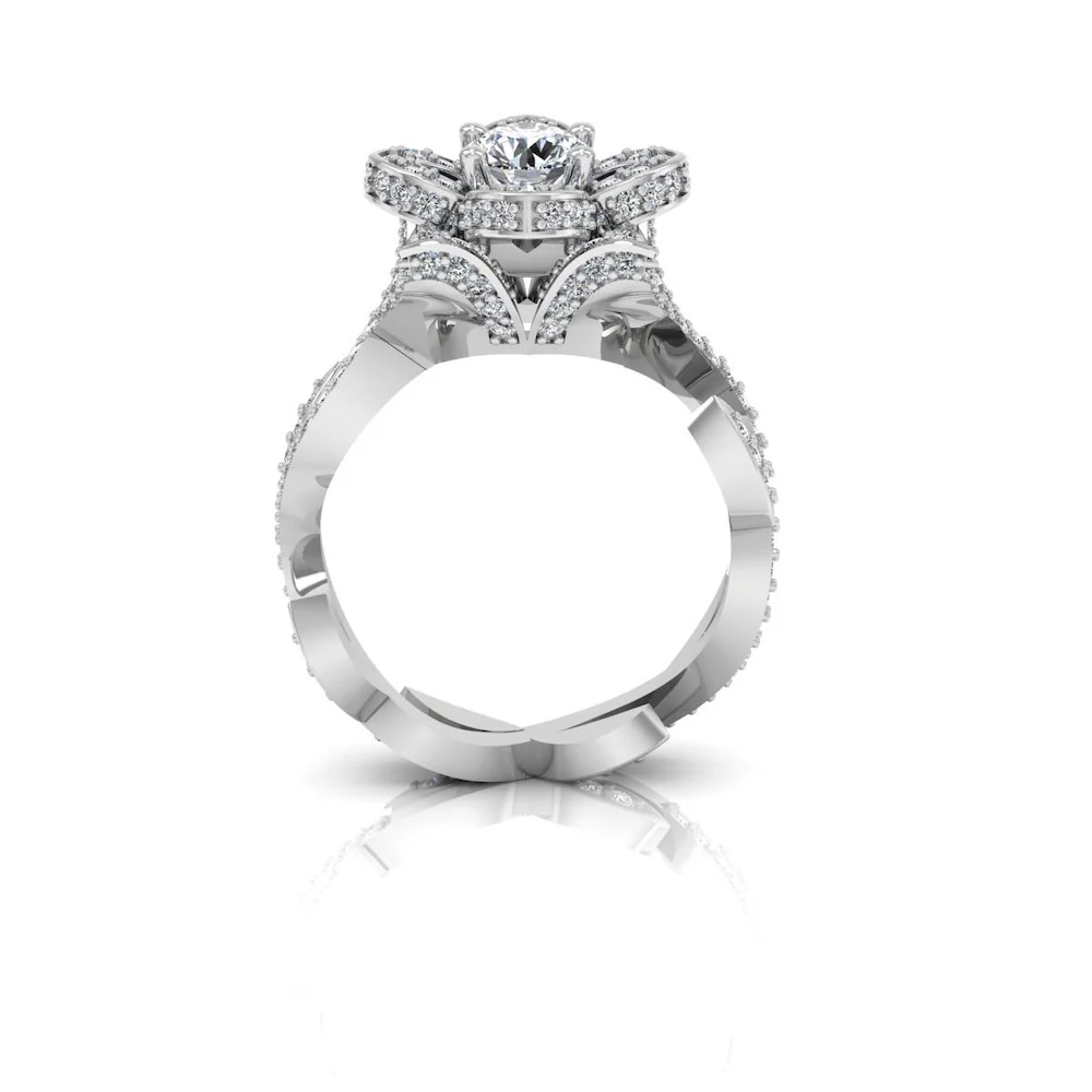 Round Floral Antique Moissanite Engagement Ring