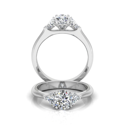 Three-Stone Oval & Heart Moissanite Engagement Ring