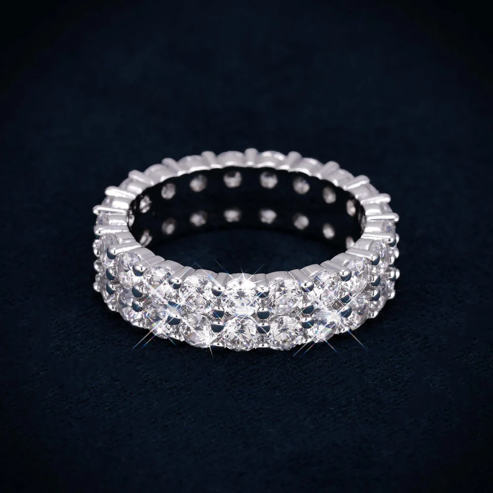 VVS 2-Row Iced Band Ring 14K Gold